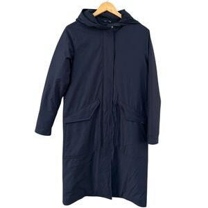 Tory Burch Sport Down Feather Parka Coat Navy Hooded Puffer Insulated Sz XS READ